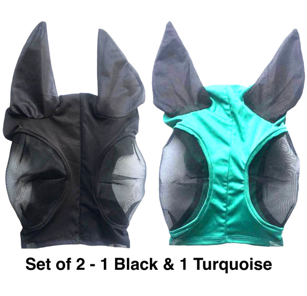 Majestic Ally Pack of 2 Lycra Horse Fly Mask with Nylon Mesh Eyes and Ears - Durable, Comfort Elasticity Fly Mask with Ears