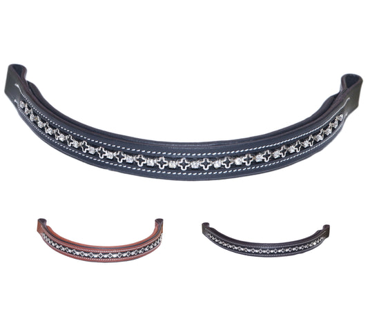 Majestic Ally Straight Crystal Padded Premium Leather English Brow band for Horse Bridle