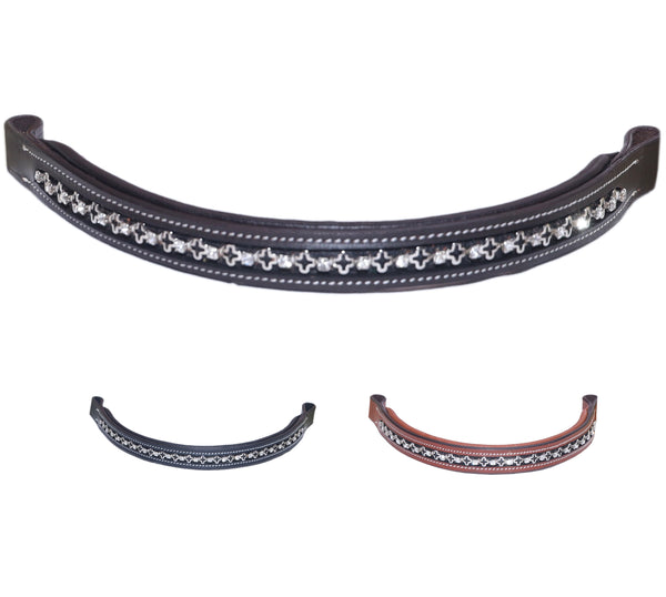 Majestic Ally Straight Crystal Padded Premium Leather English Brow band for Horse Bridle