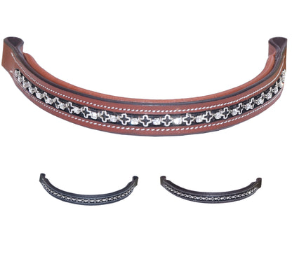 Majestic Ally Straight Crystal Padded Premium Leather English Brow band for Horse Bridle