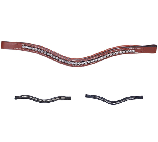 Majestic Ally Curved Crystal Padded Premium Leather English Browband for Horse Bridle