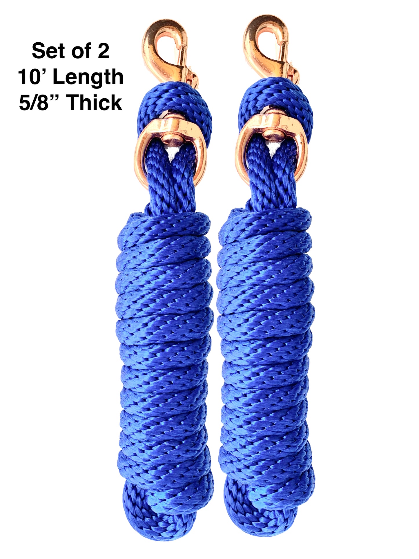 Majestic Ally Pack of 2 Solid Poly Lead Rope for Horses & Livestock – 10 Foot Long and 5/8 inch Thick - Replaceable Heavy-Duty Bolt Snap – Handmade – Soft, Broken in Feel