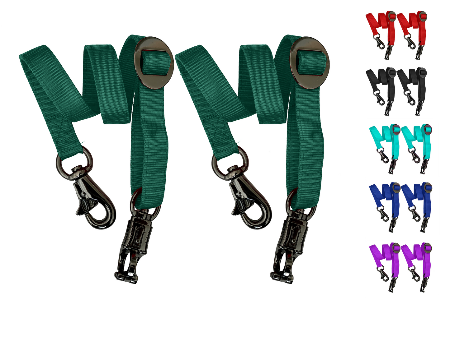 Majestic Ally Pack of 2, Double Thick Trailer Tie for Horse Haulage, with Adjustable Buckle, Panic Snap and Bull Snap – 1 Inch by 36 Inch (Hunter Green)