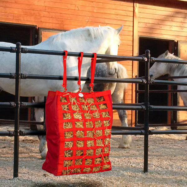 Majestic Ally 2 Side Open 28"x22"x10" Slow Feed Hay Bag for Horses, Adjustable Travel Feeder for Trailer and Stall, Available in 4 Colors