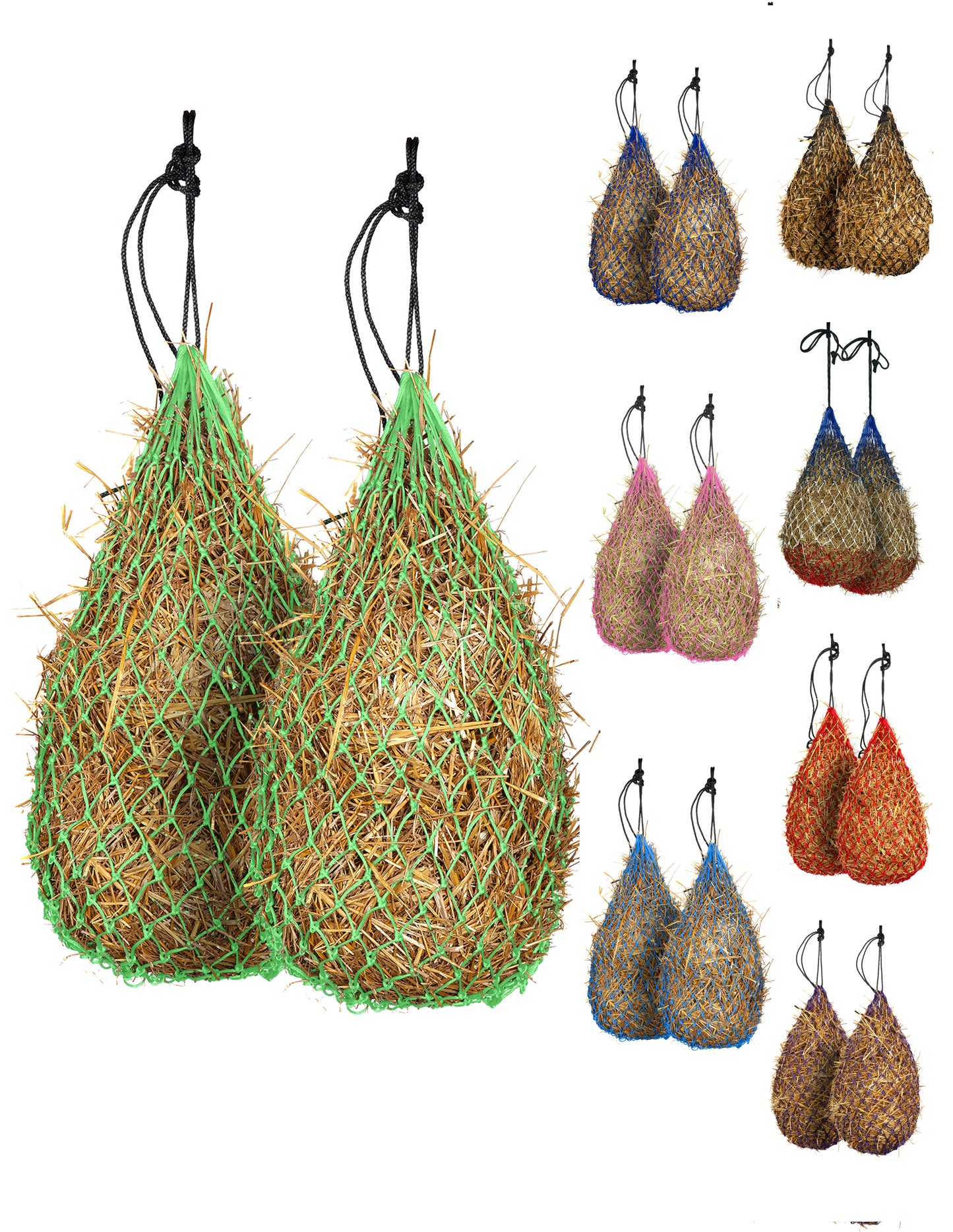 Majestic Ally 2 pcs Slow Feed 42” Hay Net with soft 2"x2" holes for Horses & Livestock, Nylon Rope Hanging , Simulates Grazing, Reduce Waste