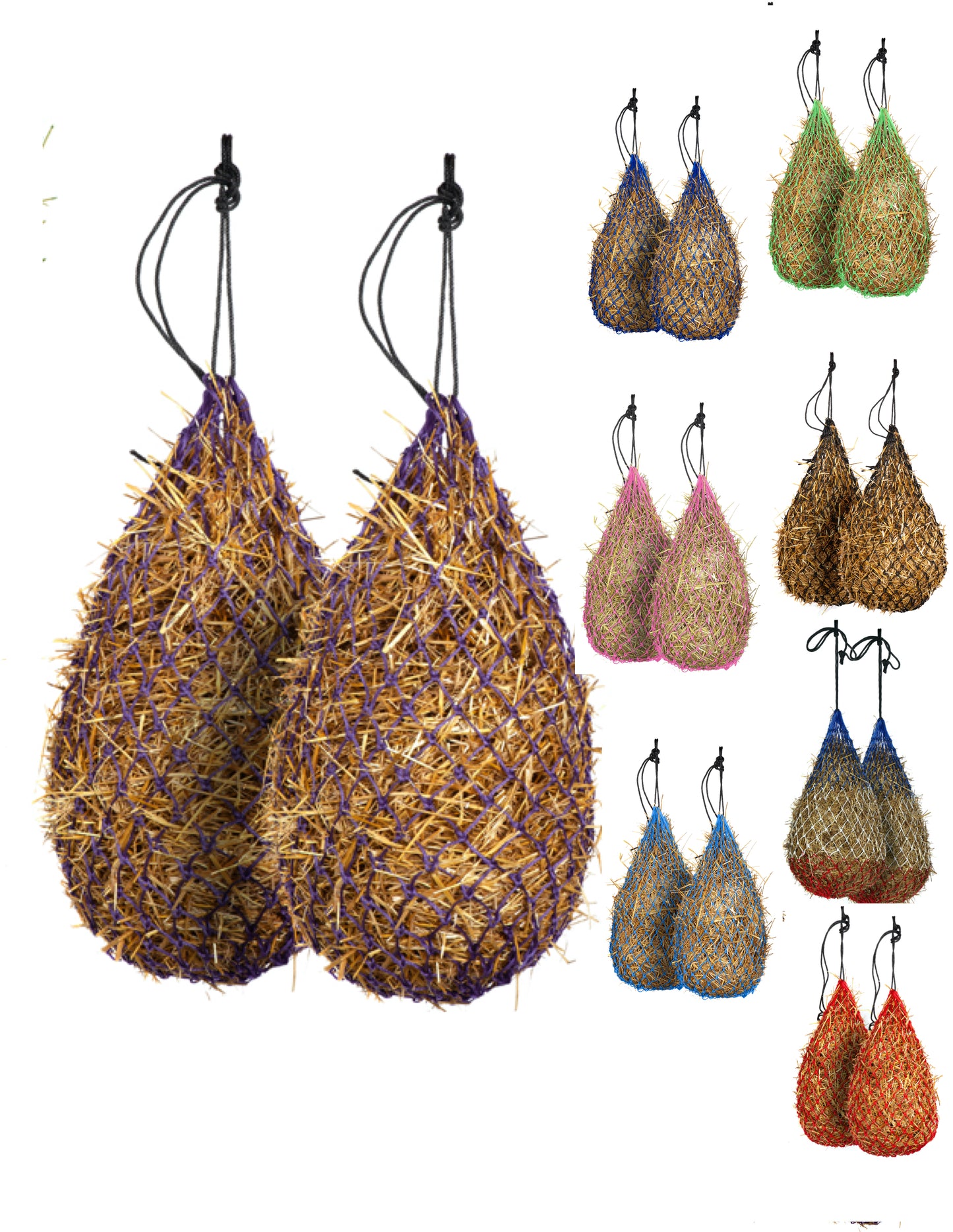Majestic Ally 2 pcs Slow Feed 42” Hay Net with soft 2"x2" holes for Horses & Livestock, Nylon Rope Hanging , Simulates Grazing, Reduce Waste