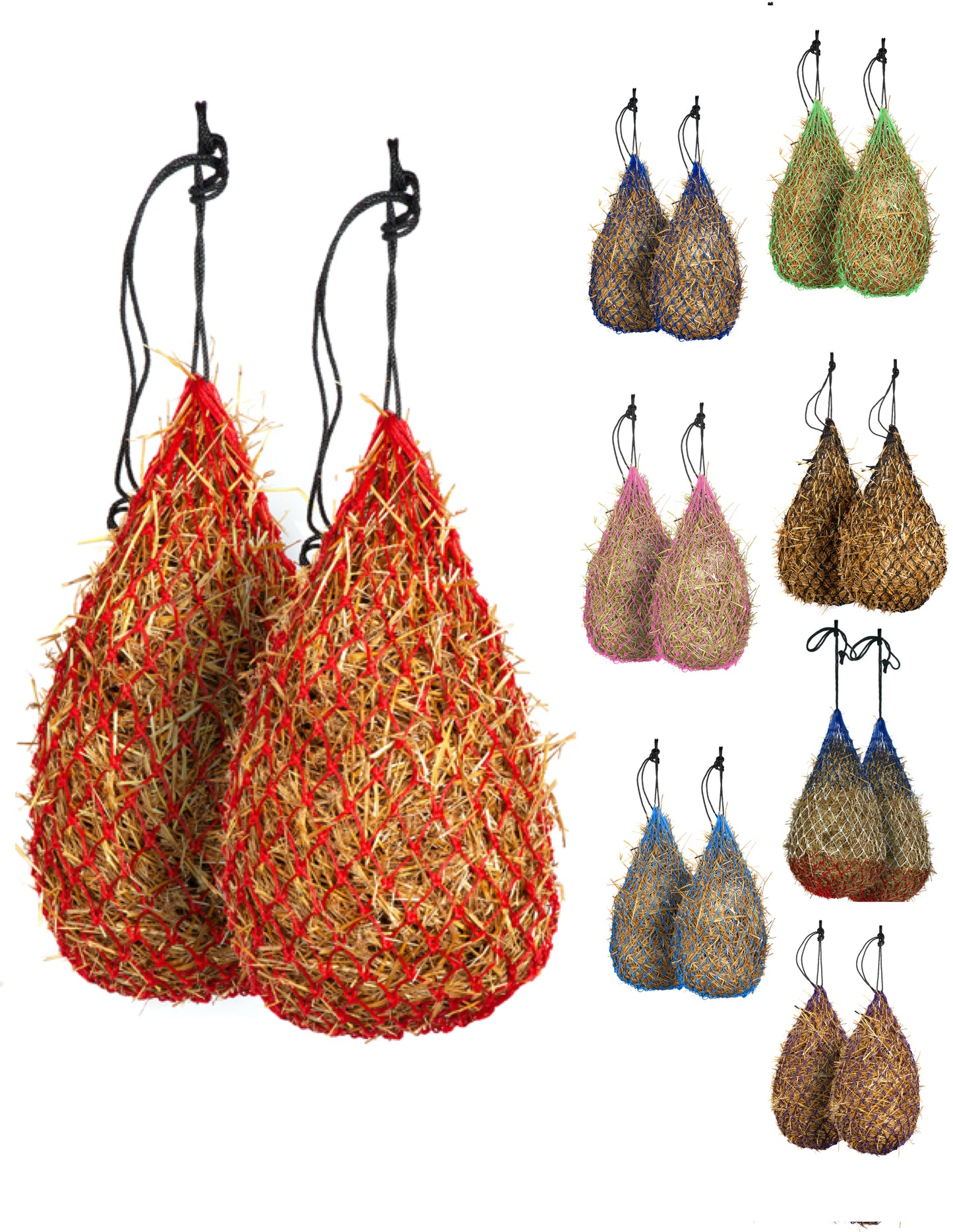 Majestic Ally 2 pcs Slow Feed 42” Hay Net with soft 2"x2" holes for Horses & Livestock, Nylon Rope Hanging , Simulates Grazing, Reduce Waste