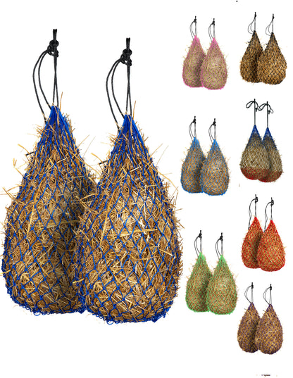 Majestic Ally 2 pcs Slow Feed 42” Hay Net with soft 2"x2" holes for Horses & Livestock, Nylon Rope Hanging , Simulates Grazing, Reduce Waste