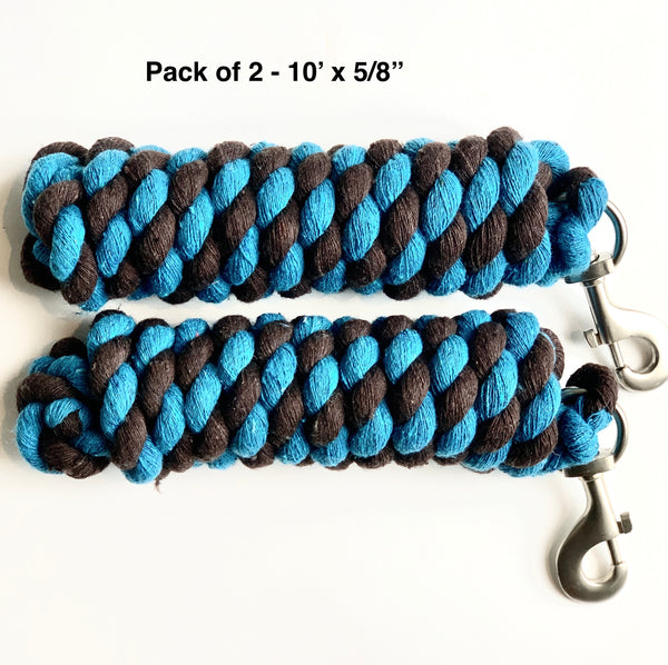 Majestic Ally Pack of 2 Solid Two/Three Colors Replaceable both Handmade Cotton Lead Rope for Horses & Livestock – 10 Feet x 5/8 inch