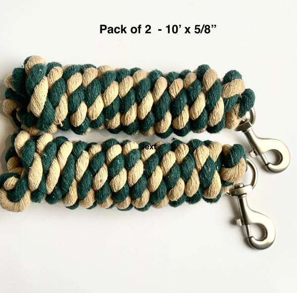 Majestic Ally Pack of 2 Solid Two/Three Colors Replaceable both Handmade Cotton Lead Rope for Horses & Livestock – 10 Feet x 5/8 inch