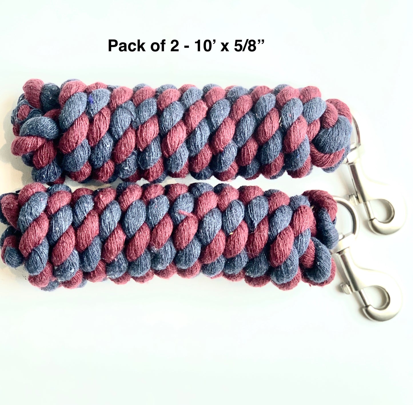 Majestic Ally Pack of 2 Solid Two/Three Colors Replaceable both Handmade Cotton Lead Rope for Horses & Livestock – 10 Feet x 5/8 inch