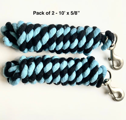 Majestic Ally Pack of 2 Solid Two/Three Colors Replaceable both Handmade Cotton Lead Rope for Horses & Livestock – 10 Feet x 5/8 inch