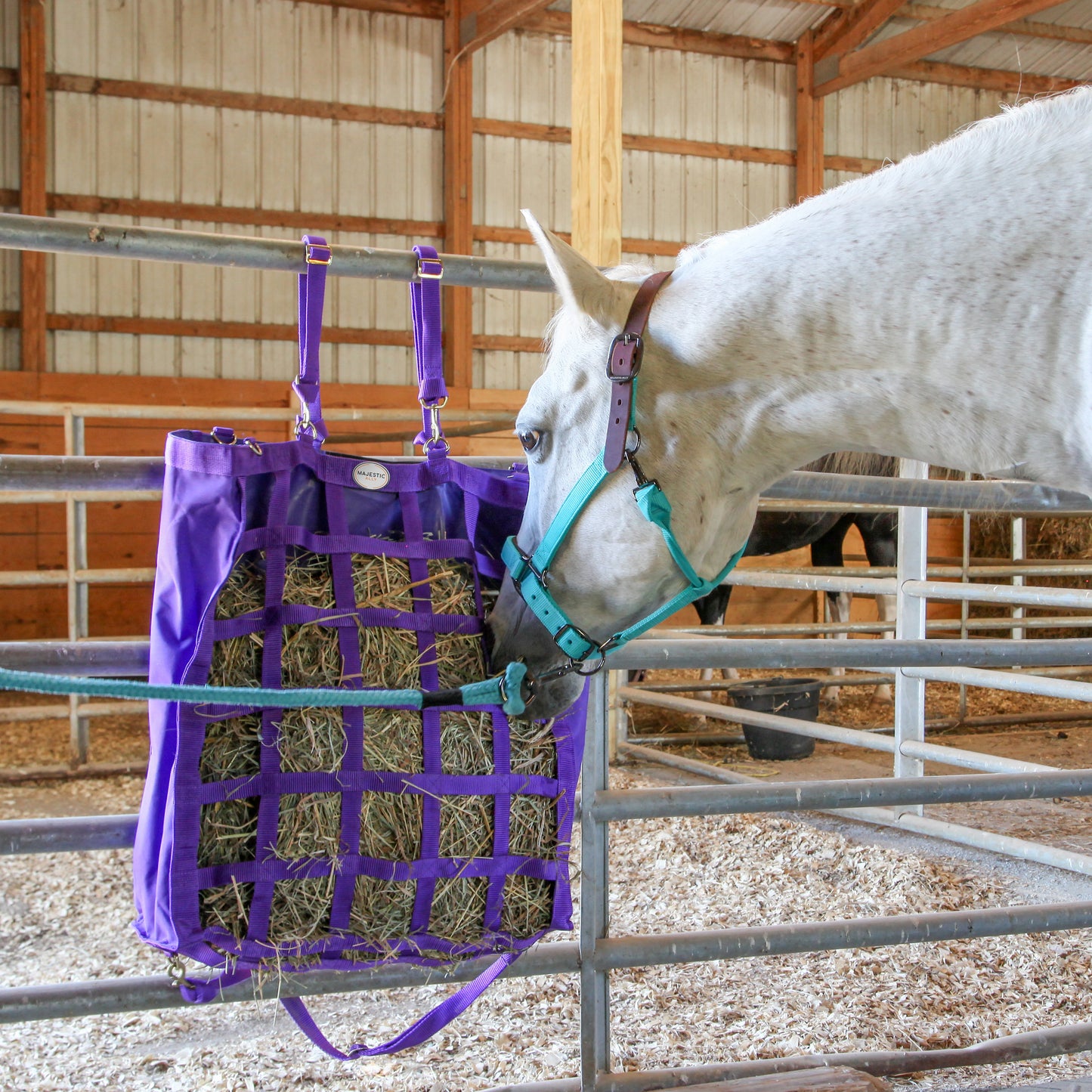 Majestic Ally Easy Feeder Hay Bag - One Side Open (3"x3" Hole) with 8 Feet Poly Rope for Horses and Livestocks with 06 months warranty