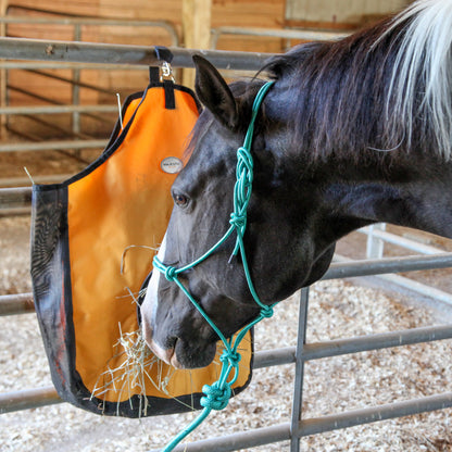 Majestic Ally 1200 D Hay Feeder Tote Bag for Horses, Sheep – Premium Quality Nylon Mesh - Reflective Trim- Simulates Grazing - Reduces Waste - Comes with 36” Hay Net.