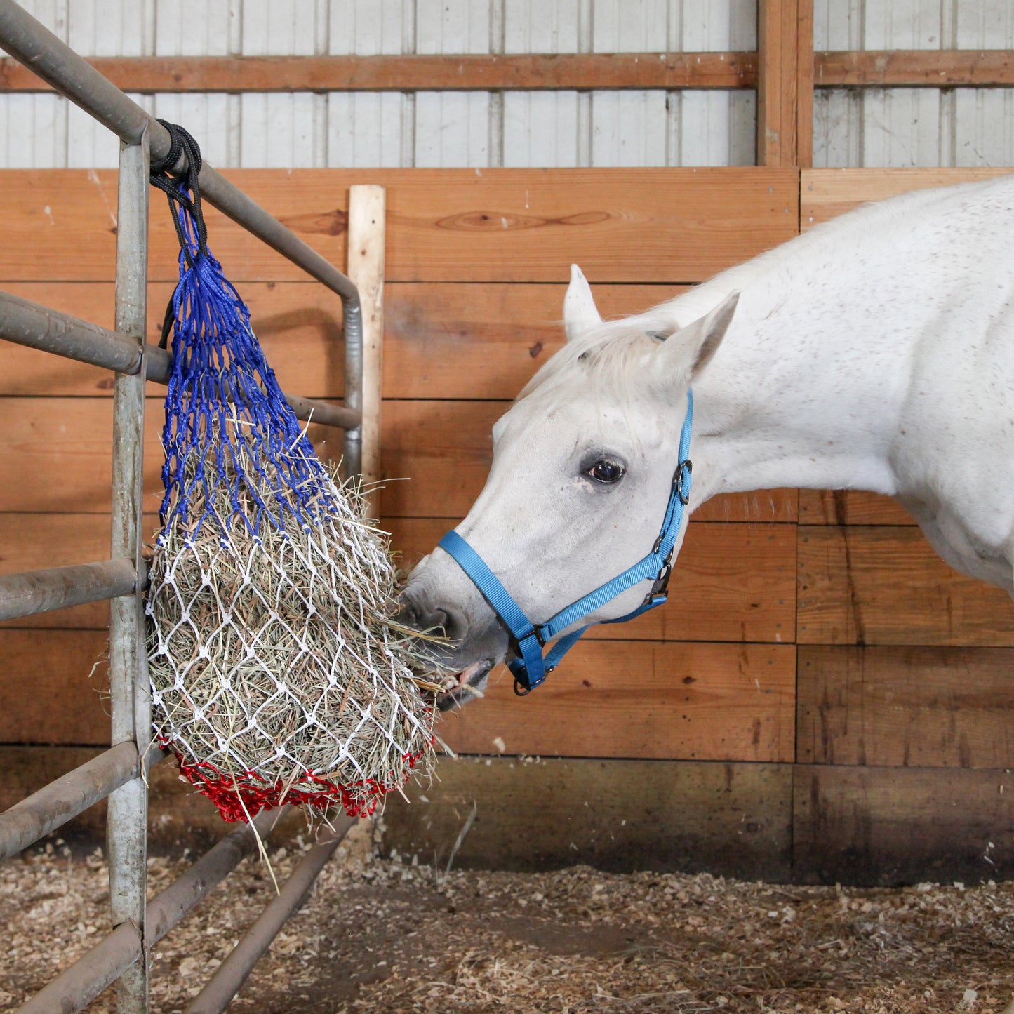 Majestic Ally 2 pcs Slow Feed 56” Hay Net with soft 3"x3" holes for Horses & Livestock, Nylon Rope Hanging , Simulates Grazing, Reduce Waste