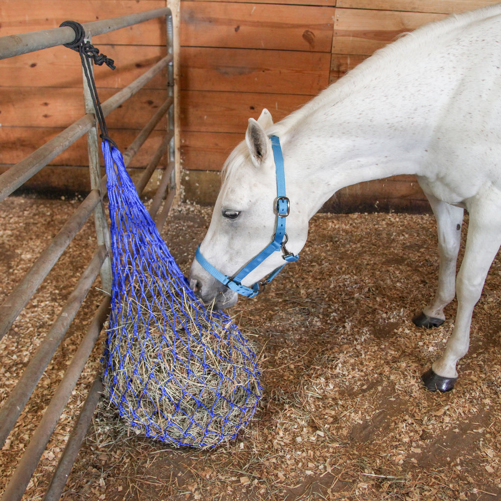 Majestic Ally 2 pcs Slow Feed 56” Hay Net with soft 3"x3" holes for Horses & Livestock, Nylon Rope Hanging , Simulates Grazing, Reduce Waste