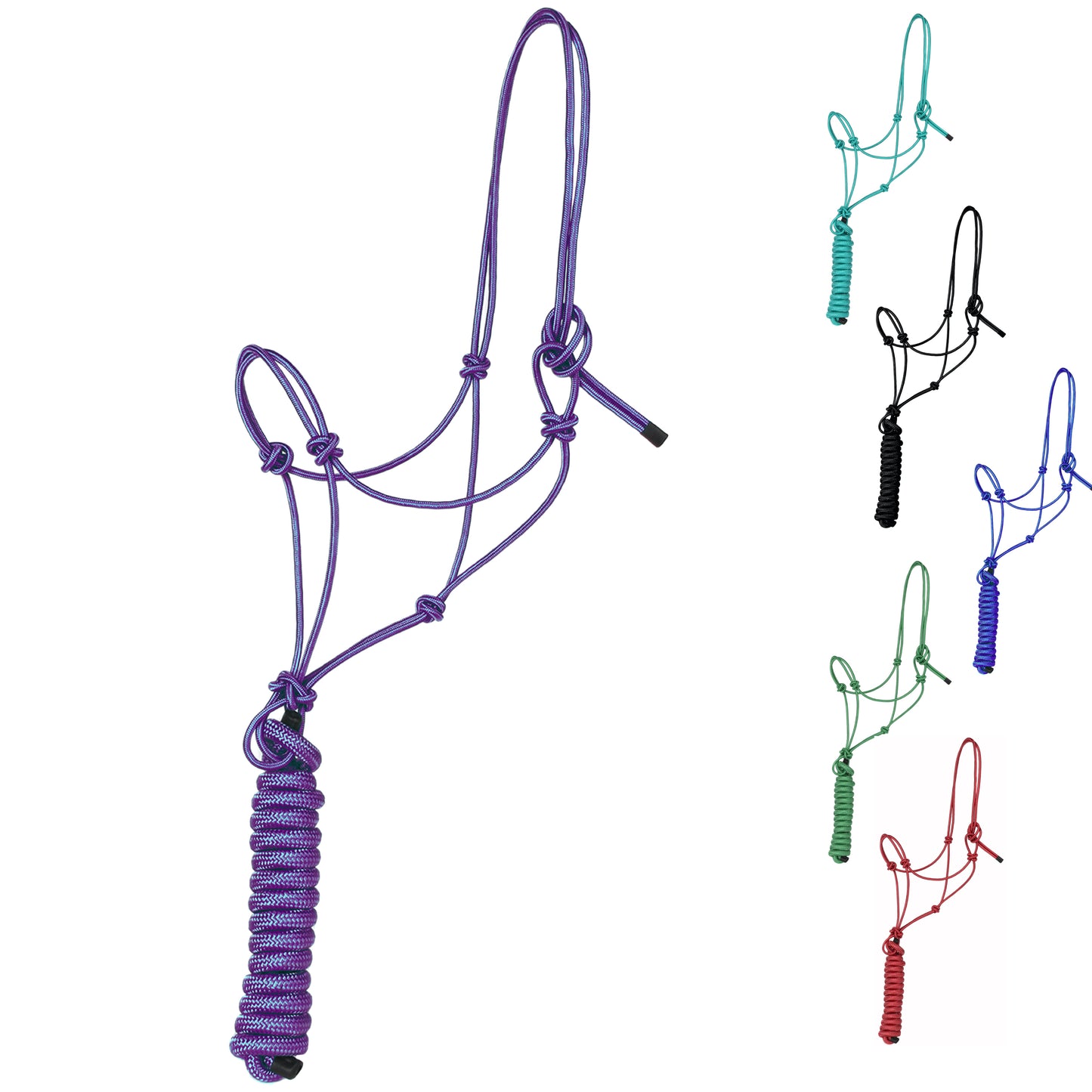 Majestic Ally 1/4" Rope 4 Knot Stiff Polyester Training Halter with 10’ Matching Lead Rope for Horses – Full