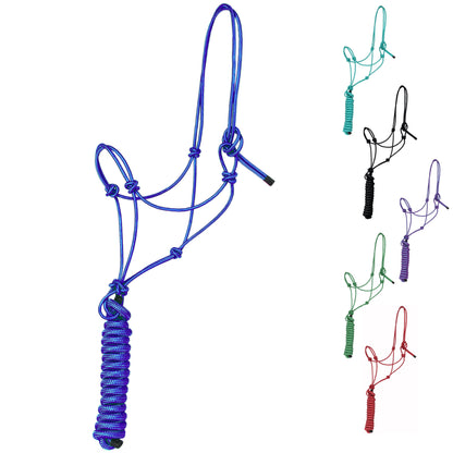 Majestic Ally 1/4" Rope 4 Knot Stiff Polyester Training Halter with 10’ Matching Lead Rope for Horses – Full