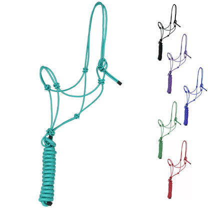 Majestic Ally 1/4" Rope 4 Knot Stiff Polyester Training Halter with 10’ Matching Lead Rope for Horses – Full