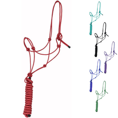 Majestic Ally 1/4" Rope 4 Knot Stiff Polyester Training Halter with 10’ Matching Lead Rope for Horses – Full