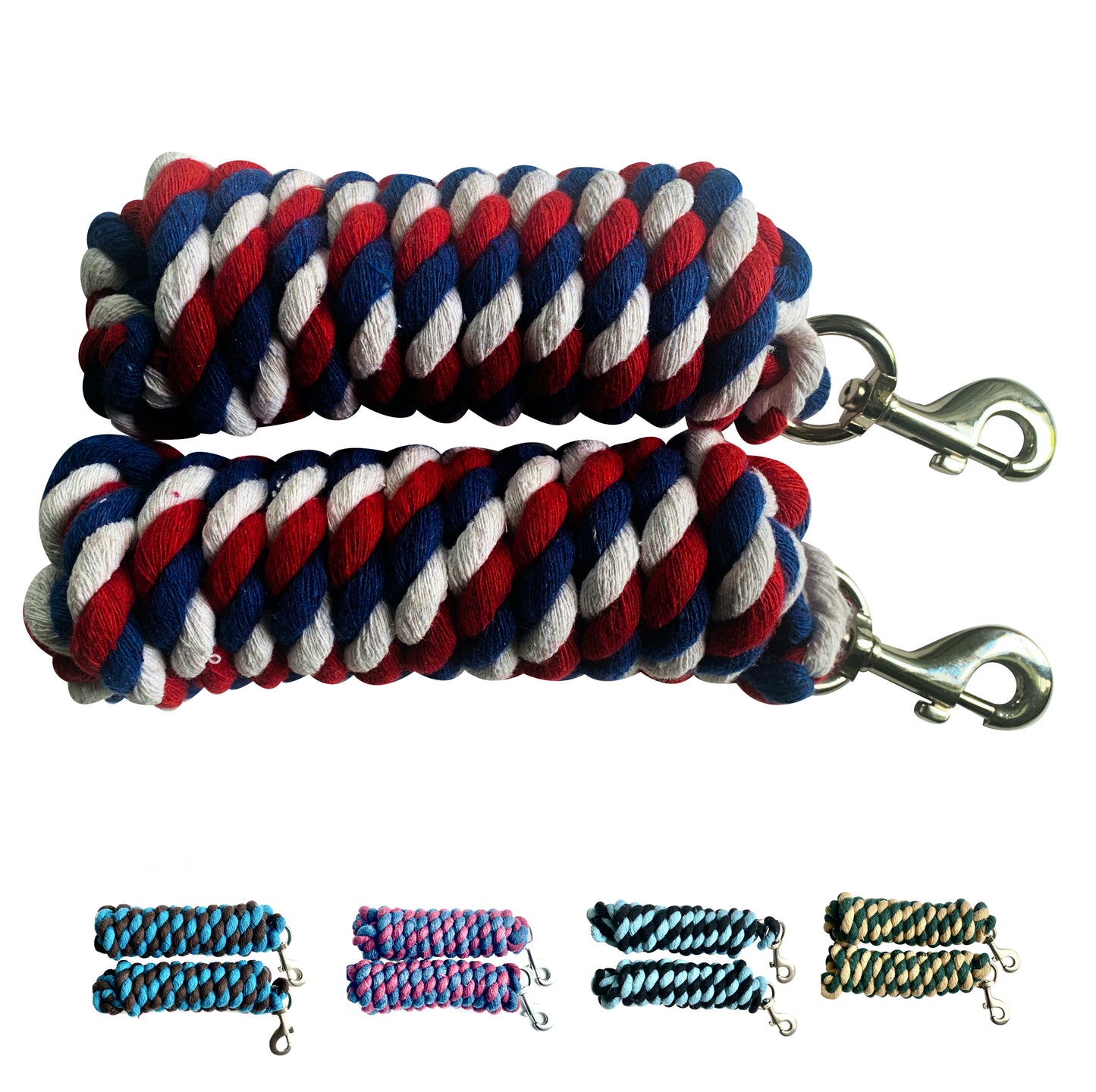 Majestic Ally Pack of 2 Solid Two/Three Colors Replaceable both Handmade Cotton Lead Rope for Horses & Livestock – 10 Feet x 5/8 inch