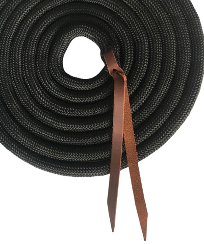 Majestic Ally 14' Pack of 2 Poly Training Lead Rope with Leather Popper for Horses & Livestock – 14 Foot Long and 5/8 inch Thick - Replaceable Heavy-Duty Bolt Snap