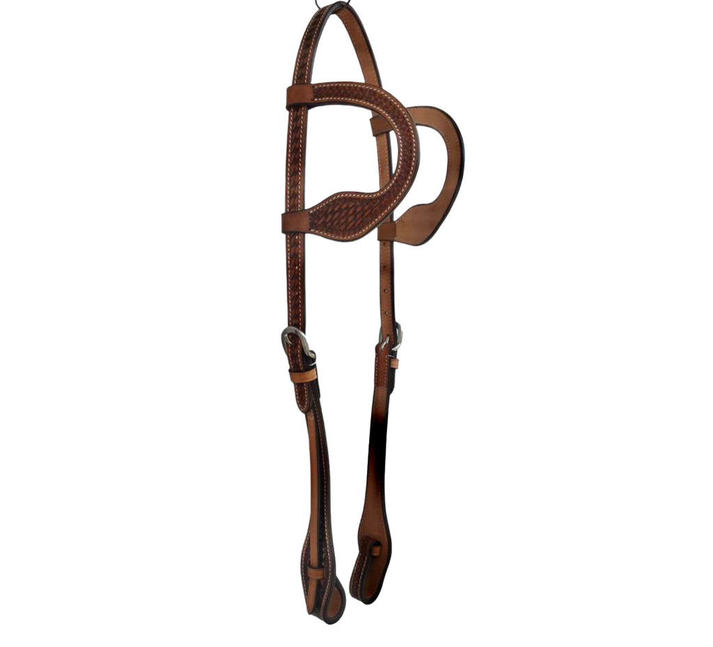 Majestic Ally Natural Super Leather Antique Tooling Quick Bit Change Double Ear Headstall