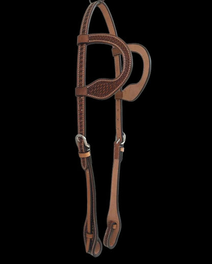 Majestic Ally Natural Super Leather Antique Tooling Quick Bit Change Double Ear Headstall