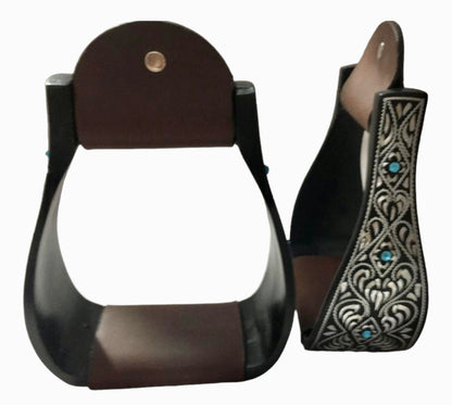 Majestic Ally Western Horse Aluminum Black Engraved Stirrups