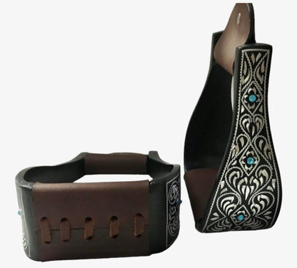 Majestic Ally Western Horse Aluminum Black Engraved Stirrups