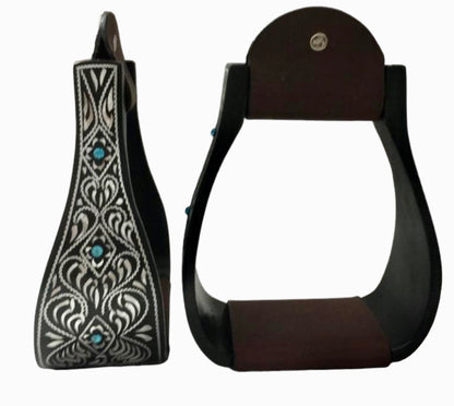 Majestic Ally Western Horse Aluminum Black Engraved Stirrups