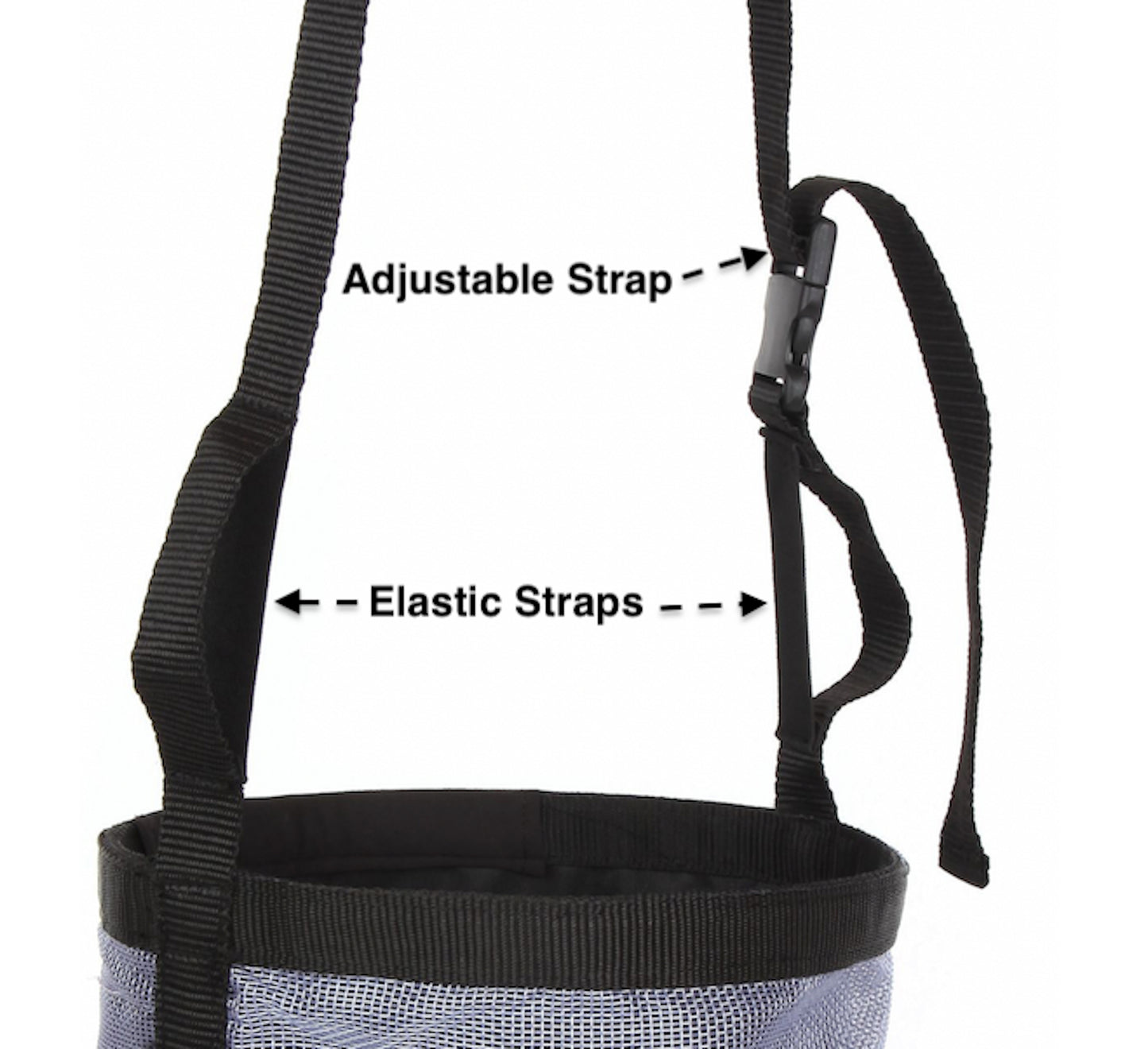 Majestic Ally Horse Feed Bag, Heavy Duty Nylon Mesh Grain Feed Bag, Adjustable Strap with Durable Snap and Elastic Straps, Comfort Neck Pad and Nose Pad- Large