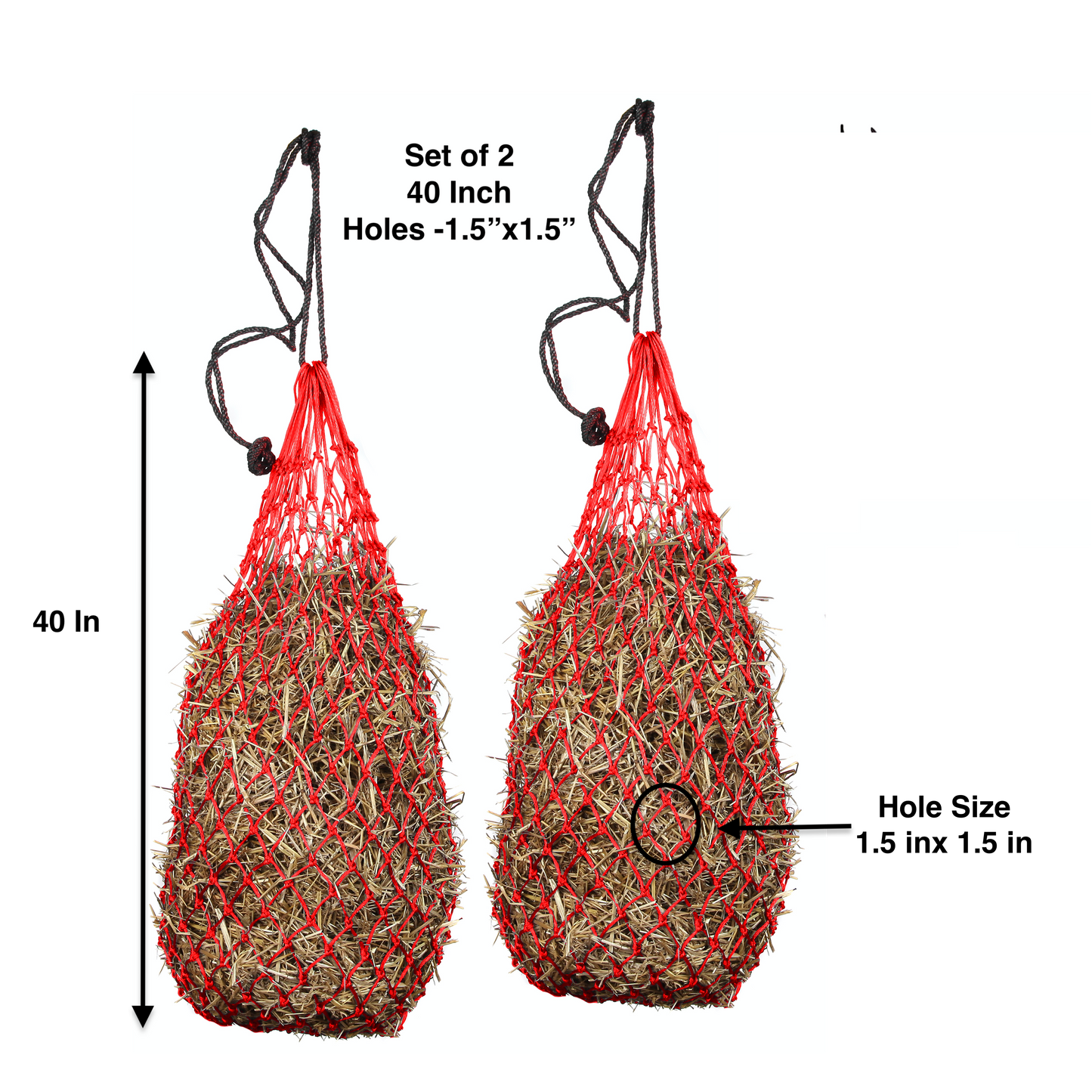 Majestic Ally 2 pcs Slow Feed 40” Poly Hay Net with soft 1.5"x1.5" hole